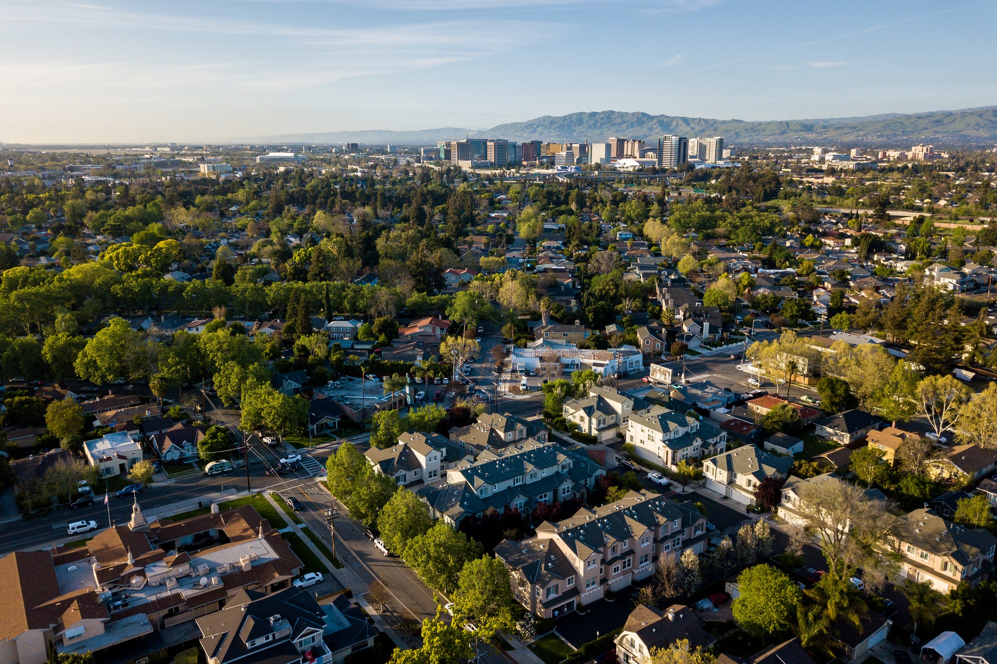 Drone point of view of Silicon Valley in California
